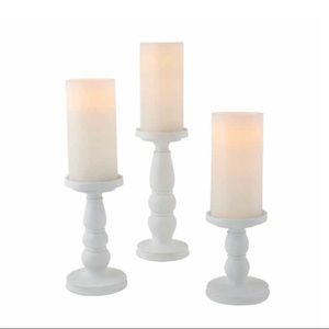 3 PC Set of White Pillar Candle Holders